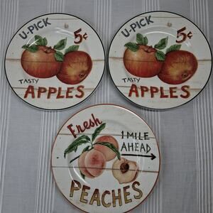 Sakura Table Farmstand Fruit Pattern 8 1/4" Salad Plates 2 Apples 1 Peaches